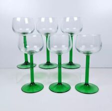 Vintage Set Of 6 Emerald Green Stem Luminarc France Wine Glasses picture