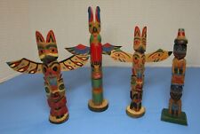 ~Vintage~ Lot of 4 Hand Carved / Painted Wooden Totem Poles - Native American picture
