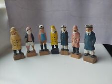7 Vintage Hand Carved Wooden Figurines Fisherman Captain Pirate Nautical Maritim picture