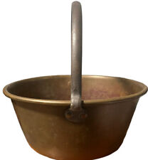 Antique Vtg Brass Copper? Large Cooking Pot Cauldron w/Fixed Iron Handle 13” picture