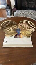 Vintage Mid Century Modern Solid Brass Clam Sea Shell Book Ends Nautical Beach  picture