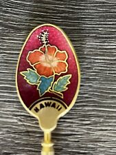 Vintage Gold Tone Cloisonne Enamel  Hibiscus Hawaii Collectible Souvenir Spoon picture