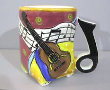 Rhapsody Cafe Jazz Music Hand Painted Footed Ceramic Coffee Tea Mug Music Guitar picture