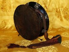Nice Real 1800s Old Antique Tibet Buddhist Silvered Wood Drum Damaru Tambourine picture