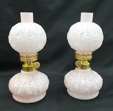 Pair of Reproduction Pink Floral Glass Miniature Hurricane Lamps  picture
