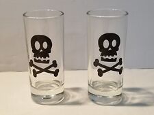 NEW Cross Bones Skull Shot Glass 1 oz Set of 2 Jolly Rodger Clear Black picture
