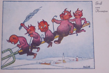 Krampus Little Devils RIde Fork Antique Vintage Christmas Postcard picture