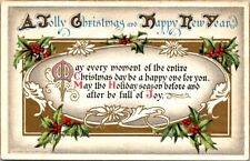 Vintage postcard- A JOLLY CHRISTMAS poem and holly berries Bonton Art co 1914 picture