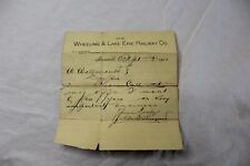 1891 Note On Wheeling & Lake Erie Railway Co. Letterhead Stationary  Antique picture