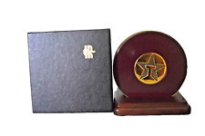 Texaco Executive Coaster Set 2 Brass Logo Leather Cork Back Stand BTS Group VTG picture
