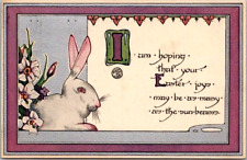 Exceptional & Rare~ OLD ARTS & CRAFTS~Easter Postcard-Bunny Rabbit~A/S~IAPC~h249 picture