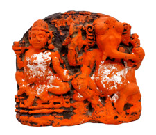 1800s Old Vintage Antique Sand Stone God Ganesh & Goddess Laxmi Statue / Figure picture