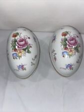 Lot 2-Vintage Ceramic Easter Egg White Covered Trinket Box  Gold Gilt  Edge -E picture