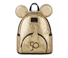 NWT Mickey Disney World 50th Anniversary Genuine Leather Gold Loungefly Backpack picture