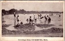 Vicksburg MI-Michigan, Scenic Greetings, Playing In Sand Vintage Postcard picture