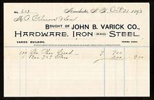 1893 Bill head John Varick Manchester NH Hardware, Iron, Steel to Onslow Gilmore picture