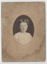 Antique Circa 1900s Cabinet Card Beautiful Smiling Young Woman in White Dress picture