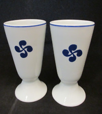 Limoges Footed Ceramic Tumblers Vases Harchat Biarritz Blue Swirl French picture