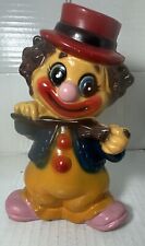 CLOWN VINTAGE PLASTIC TOY COIN BANK WITH STOPPER PLUG MADE IN HONG KONG picture