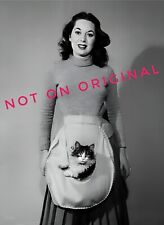 Vintage 1950s Photo Reprint of Pretty Woman Wearing Apron with Pocket for CAT 🐈 picture