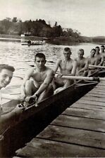 7 men crew team sitting in their shell, 4x6 gay man's estate picture