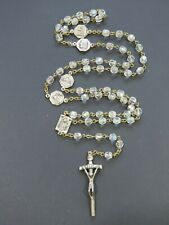Gorgeous Vintage Catholic Iridescent Crystal 5 Decade Rosary Silver Tone B2996 picture