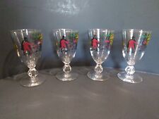Vintage Sherry/Cordial Footed Glasses Red Green Yellow Design Set of 4 picture