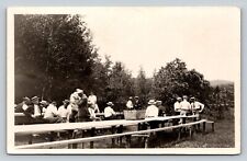 RPPC Men at Picnic Table in Boater & Flat Caps AZO 1925-40s VTG Postcard 1468 picture