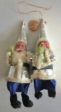 2 Vintage Santa Christmas Ornaments Clay Face Chenille Occupied Japan Rare Blue picture