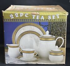 Queen’s Luxury 24k Gold Plated Porcelain 25 pc Tea Set (New In Open Box) picture