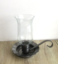 Vintage Silver Metal Tin Taper Candle Holder with handle & Glass Hurricane picture