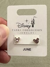 Disney Parks Mickey Mouse Faux Lt Amethyst  June Birthstone Earrings Gold Color picture