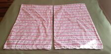 2 Vintage Roses Pillowcases Covers Green Laurel Stripe Metal Zipper Very Good picture