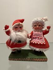 Vintage Flocked ~ Santa and Mrs. Claus  Waving on Base ~ Mid-Century- Hong Kong picture