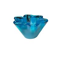 Vintage MCM Heavy Glass Blue and White Ombré Ashtray picture