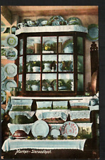 Old Postcard Marken Jewelry Cabinet Dishes China Blue Plates Cups Servings picture
