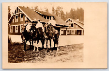 RPPC c1907-1920 3 Riders on 1 Mule & 2 Horses Posing in Front of Nice Home A16 picture