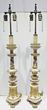 Matched Pair Antique 18th Century Italian Parcel Gilt Wood Candlesticks / Lamps picture