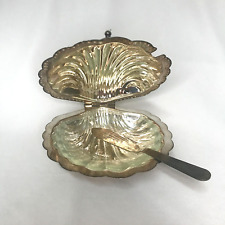 VTG Leonard Silver Plate Clam Shell Caviar Butter Dish With Glass Insert & Knife picture