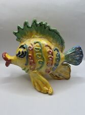 Vintage Large Ceramic Glitter Tropical Fish Piggy Bank No Stopper picture