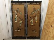 VINTAGE ASIAN WALL ART TWO GOLD PANELS  SIZE 12 X 36 picture