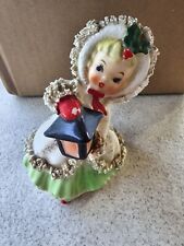 Vintage Napco Christmas Figurine Shopping Girl Lantern Mica Trim AX2750/GA picture
