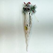 Vintage Christmas Ornament Cardinal In Pine Nest On White Glittered Icicle 6