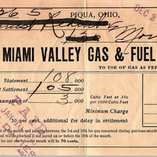 1914 Miami Valley Gas & Fuel Co. Natural Gas Meter Statement WWI Era Piqua Ohio picture