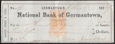National Bank of Germantown PA cancelled check 1867 preprinted 2¢ IRS stamp picture