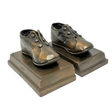 Vintage Heavy Bronzed Baby Shoe Book Ends Pair Personalized picture
