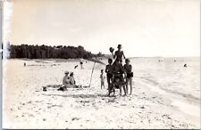 RPPC Human Pyramid, First Street Beach, Manistee, Michigan c1940s Photo Postcard picture