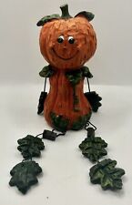Vintage Orange Pumpkin Shelf Sitter Anthropomorphic Resin Figurine Sculpture 5” picture