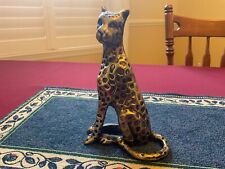 Vtg Brass Very Detailed Leopard African Big Cat Free Standing Figurine Statue 8” picture