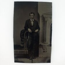 Standing Casual Handsome Man Tintype c1870 Antique 1/6 Plate Studio Photo C2096 picture
